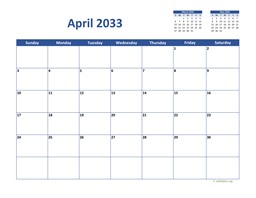 April 2033 Calendar Classic