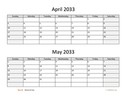 April and May 2033 Calendar