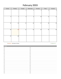 February 2033 Calendar with To-Do List
