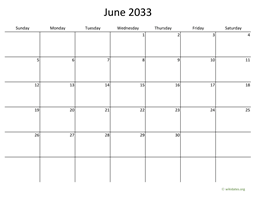 June 2033 Calendar with Bigger boxes