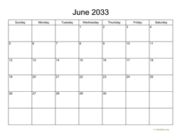 Basic Calendar for June 2033