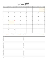 Monthly 2033 Calendar with To-Do List