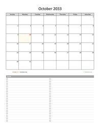 October 2033 Calendar with To-Do List