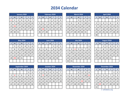 2034 Calendar in PDF