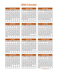 Full Year 2034 Calendar on one page