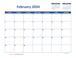 February 2034 Calendar Classic