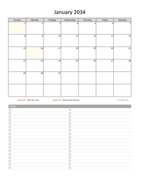January 2034 Calendar with To-Do List