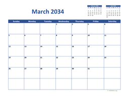 March 2034 Calendar Classic