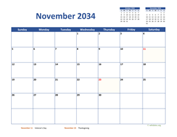 November 2034 Calendar Classic