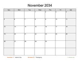 November 2034 Calendar with Weekend Shaded