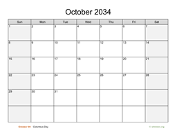 October 2034 Calendar with Weekend Shaded
