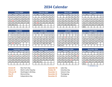 PDF Calendar 2034 with Federal Holidays