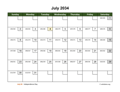 July 2034 Calendar with Day Numbers