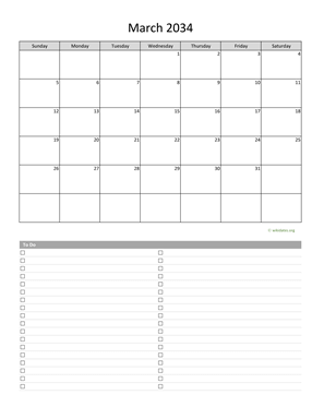March 2034 Calendar with To-Do List