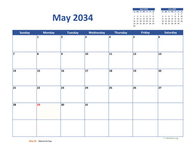 May 2034 Calendar Classic