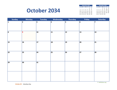 October 2034 Calendar Classic