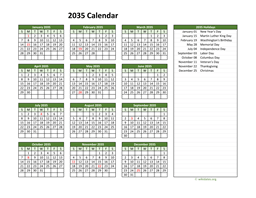 Printable 2035 Calendar with Federal Holidays