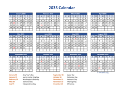 PDF Calendar 2035 with Federal Holidays