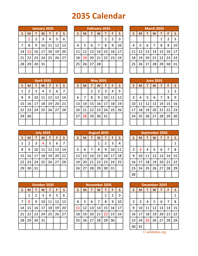 Full Year 2035 Calendar on one page