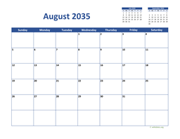 August 2035 Calendar Classic