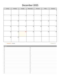 December 2035 Calendar with To-Do List