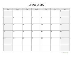 June 2035 Calendar with Weekend Shaded