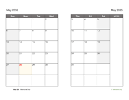 May 2035 Calendar on two pages