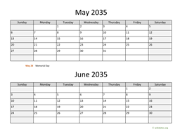 May and June 2035 Calendar