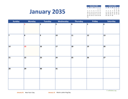Monthly 2035 Calendar Classic