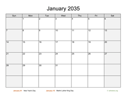 Monthly 2035 Calendar with Weekend Shaded