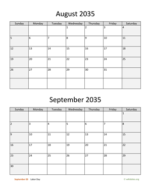 August and September 2035 Calendar Vertical