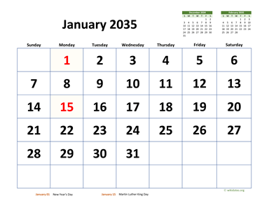 Monthly 2035 Calendar with Extra-large Dates