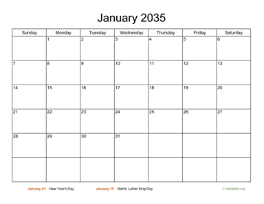 Monthly Basic Calendar for 2035 | WikiDates.org