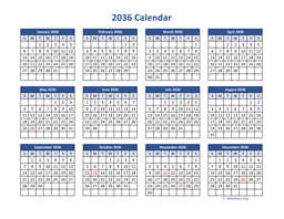 2036 Calendar in PDF