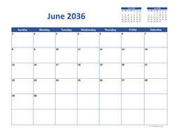 June 2036 Calendar Classic