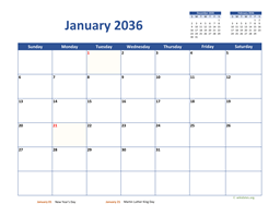 Monthly 2036 Calendar Classic