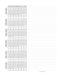 six months 2036 calendar vertical with notes