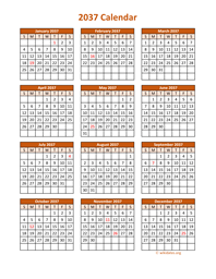 Full Year 2037 Calendar on one page