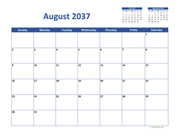 August 2037 Calendar Classic