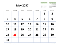 May 2037 Calendar with Extra-large Dates