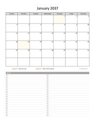 Monthly 2037 Calendar with To-Do List