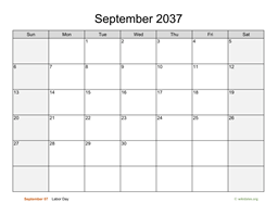 September 2037 Calendar with Weekend Shaded