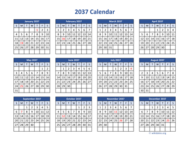 2037 Calendar in PDF