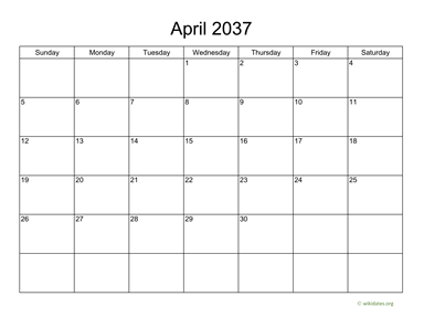 Basic Calendar for April 2037