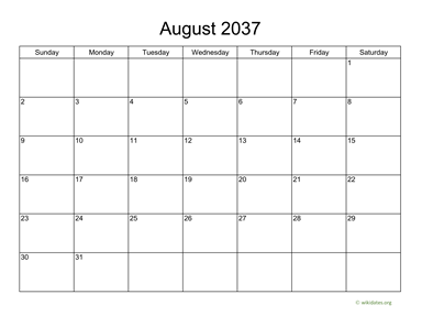 Basic Calendar for August 2037