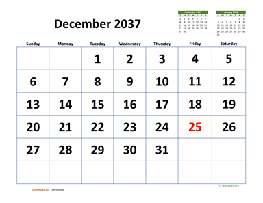 December 2037 Calendar with Extra-large Dates