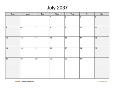 July 2037 Calendar with Weekend Shaded