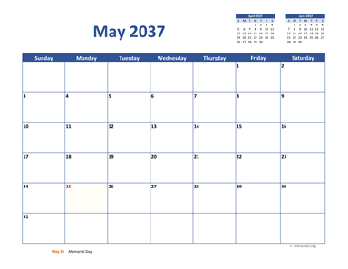 May 2037 Calendar Classic