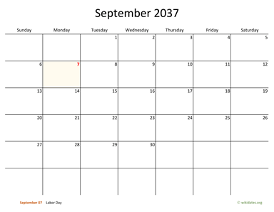 September 2037 Calendar with Bigger boxes