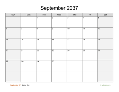 September 2037 Calendar with Weekend Shaded